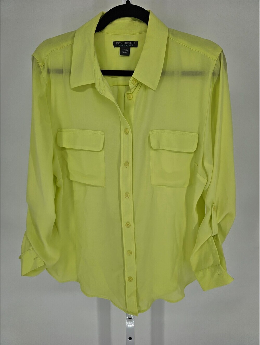 Covington Womens Sz XL Long Sleeve Button Up Blouse Lime Green